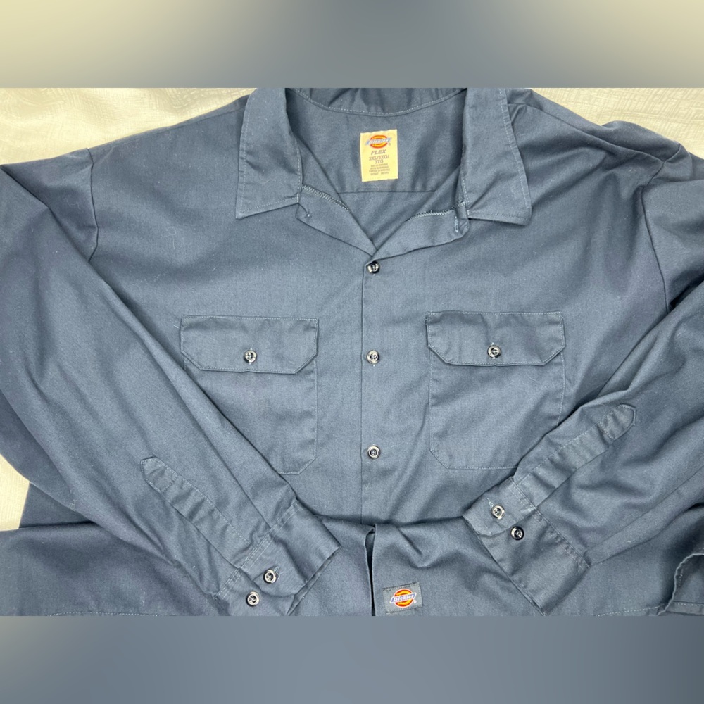 Y2K 3XL Dickies men’s long sleeve button down work shirt blue